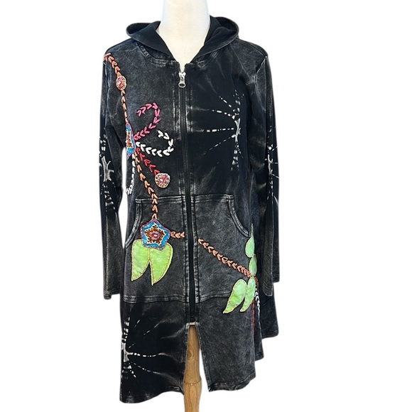 Rising International Womens Knit Appliqué Boho Long Hoodie Jacket size Large - Picture 1 of 16